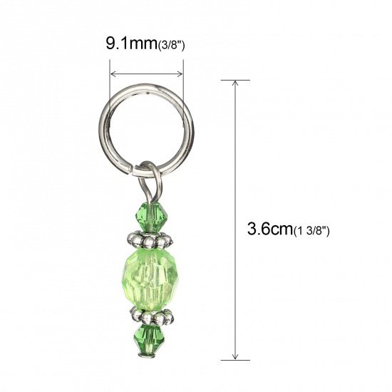 Picture of Zinc Based Alloy & Resin Knitting Stitch Markers Silver Tone Green 36mm x 12mm, 10 PCs