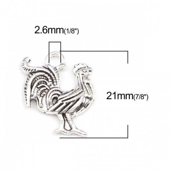 Picture of Zinc Based Alloy Charms Rooster Antique Silver Color 21mm x 19mm, 50 PCs