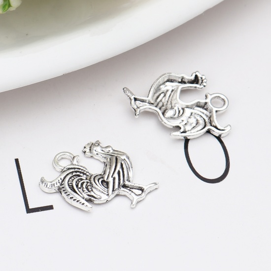 Picture of Zinc Based Alloy Charms Rooster Antique Silver Color 21mm x 19mm, 50 PCs