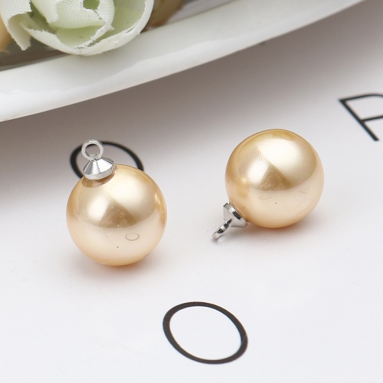 Picture of Pearl Charms Ball Silver Tone Yellow 16mm x 12mm, 5 PCs