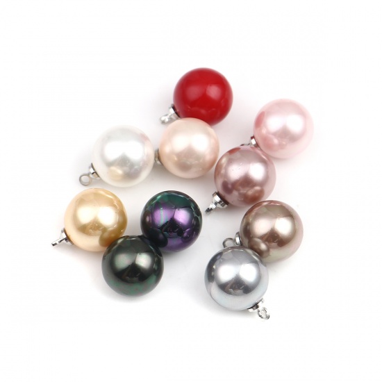Picture of Pearl Charms Ball Silver Tone Yellow 16mm x 12mm, 5 PCs
