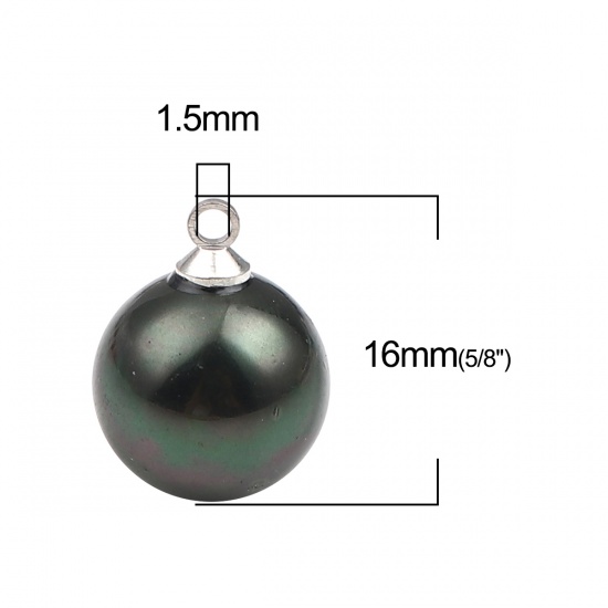 Picture of Pearl Charms Ball Silver Tone Peacock Green 16mm x 12mm, 5 PCs