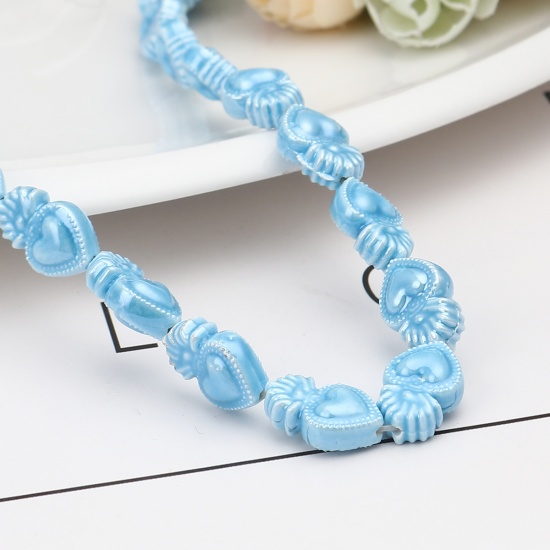 Picture of Ceramic Beads Heart Blue About 16mm x 10mm, Hole: Approx 0.9mm, 31.5cm(12 3/8") long, 1 Strand (Approx 20 PCs/Strand)