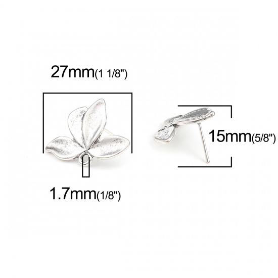 Immagine di Lega di Zinco Orecchini a Perno Tappi di Orecchini Fiore Argento Antico W/ Loop 27mm x 20mm, Diametro Filo: (21 misura), 2 Paia