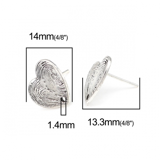 Immagine di Lega di Zinco San Valentino Orecchini a Perno Tappi di Orecchini Cuore Argento Antico W/ Loop 14mm x 14mm, Diametro Filo: (21 misura), 2 Paia