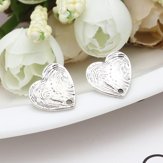 Immagine di Lega di Zinco San Valentino Orecchini a Perno Tappi di Orecchini Cuore Argento Antico W/ Loop 14mm x 14mm, Diametro Filo: (21 misura), 2 Paia