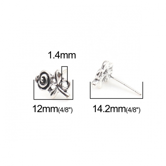 亜鉛合金 イヤリング イヤリングパーツ バラ 銀古美 ループ付き 12mm x 9mm、 ワイヤーサイズ: （21号）、 2 ペア の画像