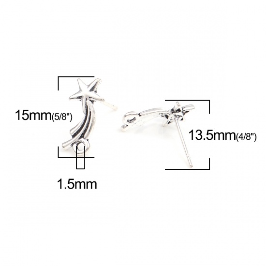 亜鉛合金 宇宙銀河シリーズ イヤリング イヤリングパーツ 銀古美 ループ付き 15mm x 7mm、 ワイヤーサイズ: （21号）、 2 ペア の画像