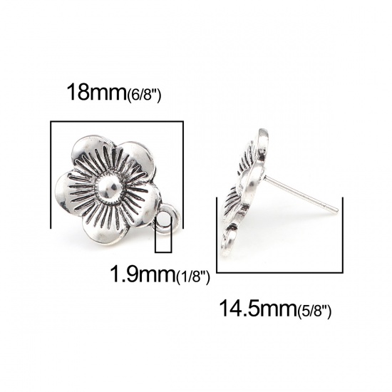 Immagine di Lega di Zinco Insetto Orecchini a Perno Tappi di Orecchini Fiore Argento Antico W/ Loop 18mm x 15mm, Diametro Filo: (21 misura), 2 Paia