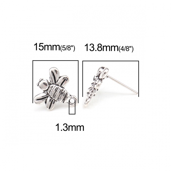 亜鉛合金 昆虫 イヤリング イヤリングパーツ 蜂 銀古美 ループ付き 15mm x 14mm、 ワイヤーサイズ: （21号）、 2 ペア の画像