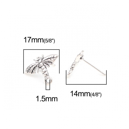 Immagine di Lega di Zinco Insetto Orecchini a Perno Tappi di Orecchini Ape Argento Antico W/ Loop 17mm x 12mm, Diametro Filo: (21 misura), 2 Paia