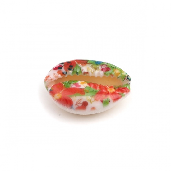 Image de Perles en Coquille Escargot de Mer Multicolore Feuilles de Fleur 25mm x 17mm - 18mm x 13mm, 10 Pcs