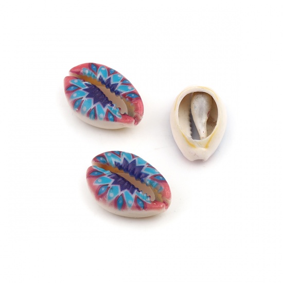 Picture of Natural Shell Loose Beads Conch/ Sea Snail Blue & Pink About 25mm x 17mm - 18mm x 13mm, 10 PCs