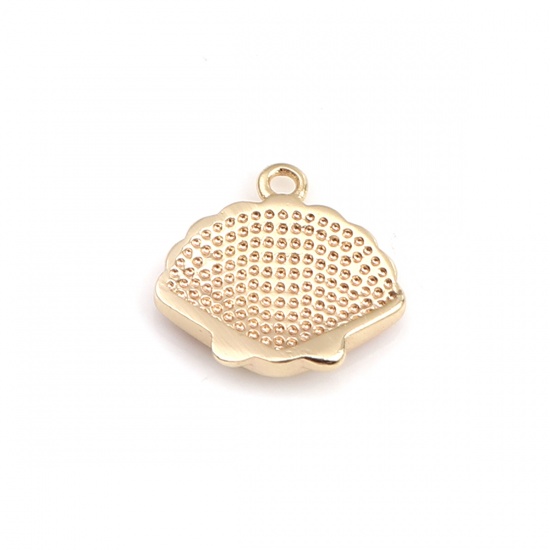 Bild von Messing Charms Jakobsmuschel 18K Echtgold plattiert Bunt Emaille 10mm x 10mm, 50 Stück