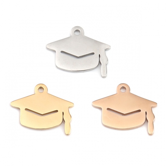 Picture of 304 Stainless Steel College Jewelry Charms Doctorial Hat Gold Plated 20mm x 17mm, 1 Piece