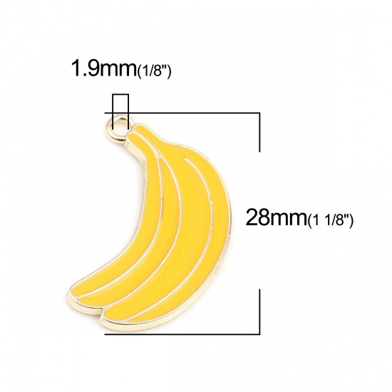 Picture of Zinc Based Alloy Charms Banana Fruit Gold Plated Yellow Enamel 28mm x 17mm, 5 PCs