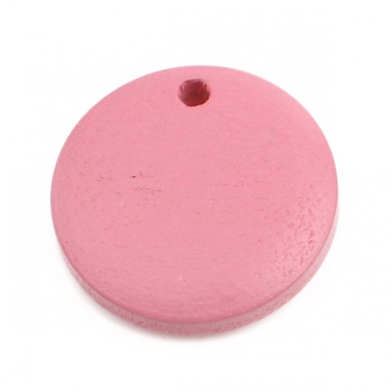 Picture of Natural Wood Charms Round Pink 15mm Dia, 50 PCs