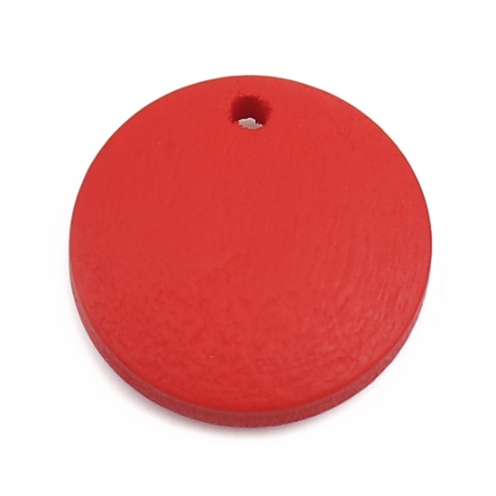 Picture of Natural Wood Charms Round Red 15mm Dia, 50 PCs