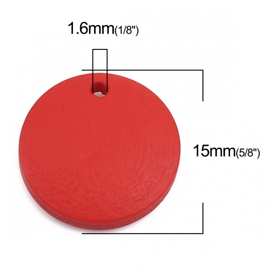 Picture of Natural Wood Charms Round Red 15mm Dia, 50 PCs