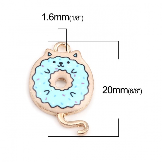 Picture of Zinc Based Alloy Charms Cat Animal Gold Plated Blue 20mm x 13mm, 10 PCs