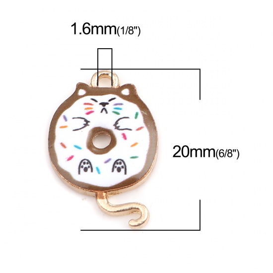 Picture of Zinc Based Alloy Charms Cat Animal Gold Plated White & Coffee 20mm x 13mm, 10 PCs