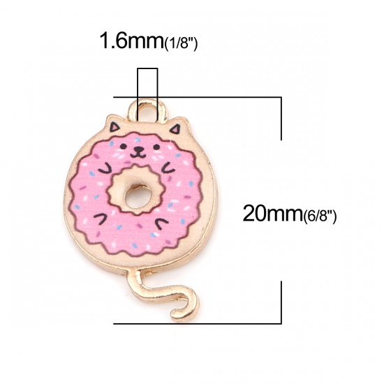 Picture of Zinc Based Alloy Charms Cat Animal Gold Plated Pink 20mm x 13mm, 10 PCs