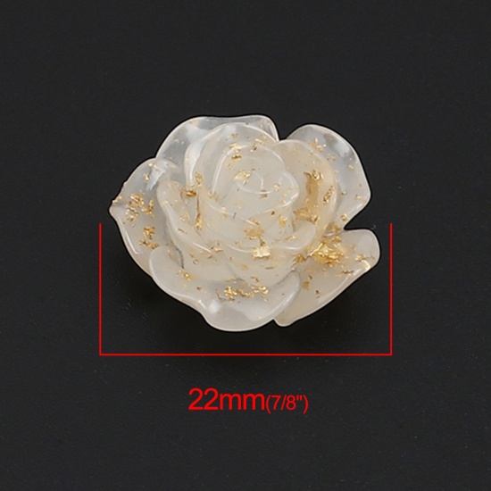 Picture of Resin Dome Seals Cabochon Flower Creamy-White Foil 22mm x 22mm, 10 PCs