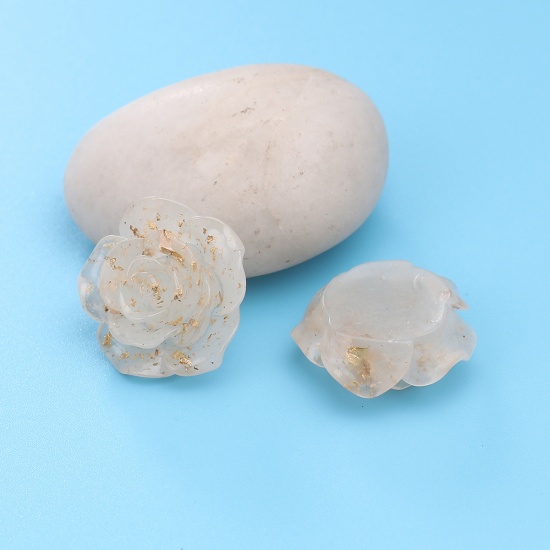 Immagine di Resina Dome Seals Cabochon Fiore Bianco Sporco Stagnola 22mm x 22mm, 10 Pz