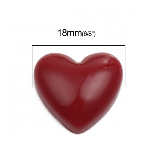Bild von Harz Valentinstag Dom Cabochon Verzierung Herz Rotweinfarben 18mm x 17mm , 10 Stück
