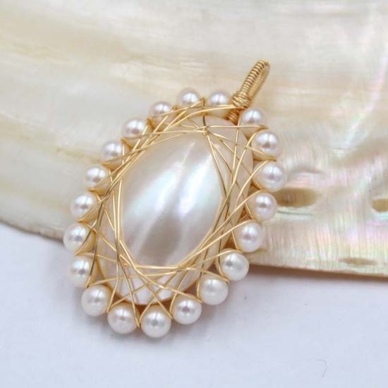 Immagine di Perla Ciondoli Ovale Bianco Sporco 1 Pz