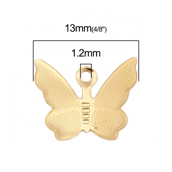 Picture of Brass Insect Charms Gold Plated Butterfly Animal 13mm x 11mm, 100 PCs                                                                                                                                                                                         