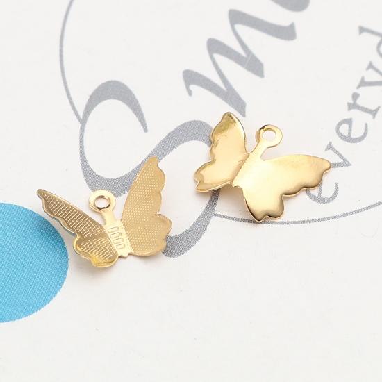 Picture of Brass Insect Charms Gold Plated Butterfly Animal 13mm x 11mm, 100 PCs                                                                                                                                                                                         