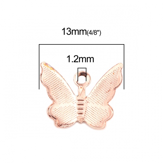 Picture of Brass Insect Charms Rose Gold Butterfly Animal 13mm x 11mm, 100 PCs                                                                                                                                                                                           