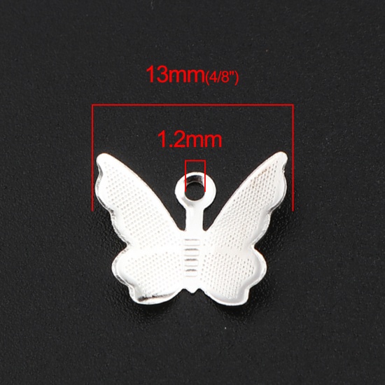 Picture of Brass Insect Charms Silver Plated Butterfly Animal 13mm x 11mm, 100 PCs                                                                                                                                                                                       