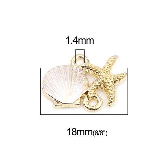 Immagine di Lega di Zinco Gioielli Oceanici Connettore Accessori pettini Oro Placcato Bianco & Giallo Stella Marina Disegno 18mm x 14mm, 10 Pz