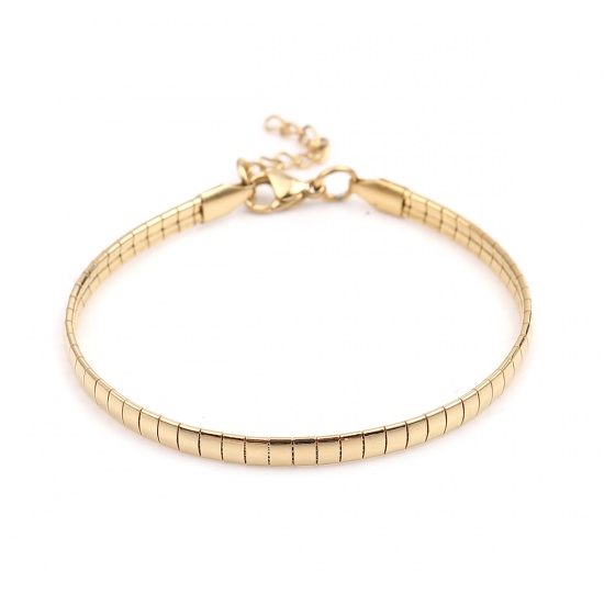 Picture of 1 Piece Vacuum Plating 304 Stainless Steel Snake Chain Bracelets Gold Plated Rectangle 18.5cm(7 2/8") long