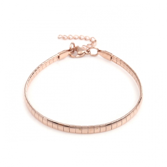 Picture of 304 Stainless Steel Snake Chain Bracelets Rectangle Rose Gold 18.5cm(7 2/8") long, 1 Piece