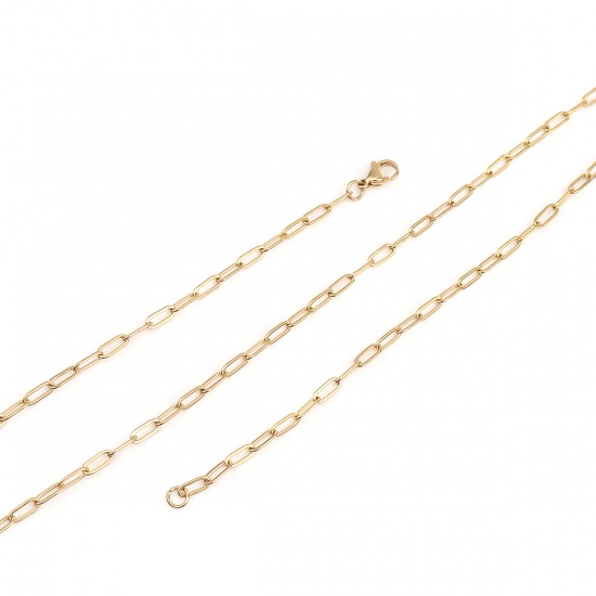 Picture of 304 Stainless Steel Paperclip Chains Link Cable Chain Necklace Oval Gold Plated 80cm(31 4/8") long, 1 Piece