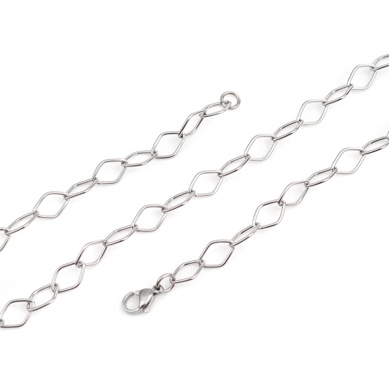 Picture of 304 Stainless Steel Paperclip Chains Link Cable Chain Necklace Rhombus Silver Tone 59.8cm(23 4/8") long, 1 Piece