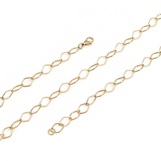 Picture of 304 Stainless Steel Paperclip Chains Link Cable Chain Necklace Rhombus Gold Plated 59.8cm(23 4/8") long, 1 Piece
