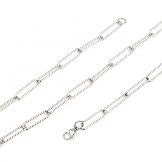 Picture of 304 Stainless Steel Paperclip Chains Link Cable Chain Necklace Oval Silver Tone 71.5cm(28 1/8") long, 1 Piece