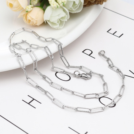 Picture of 304 Stainless Steel Paperclip Chains Link Cable Chain Necklace Oval Silver Tone 59.3cm(23 3/8") long, 1 Piece