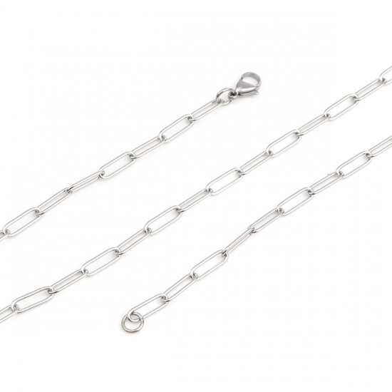 Picture of 304 Stainless Steel Paperclip Chains Link Cable Chain Necklace Oval Silver Tone 59.7cm(23 4/8") long, 1 Piece