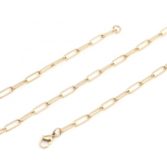 Picture of 304 Stainless Steel Paperclip Chains Link Cable Chain Necklace Oval Gold Plated 59.7cm(23 4/8") long, 1 Piece