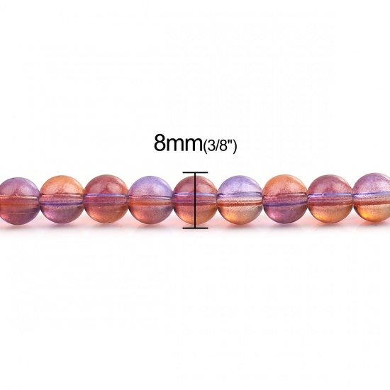 ガラス ビーズ 円形 紫+オレンジ色 約 8mm 直径、 穴：約 1mm、 40cm - 39.5cm 長さ、 2 連 （約 50 個/連） の画像