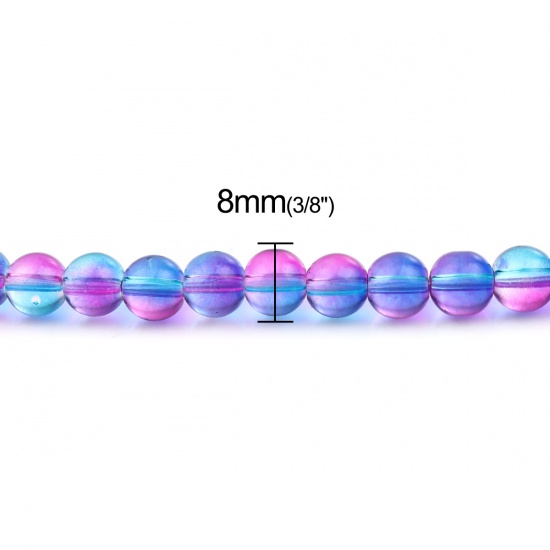 ガラス ビーズ 円形 水色+紫色 約 8mm 直径、 穴：約 1mm、 40cm 長さ、 2 連 （約 50 個/連） の画像