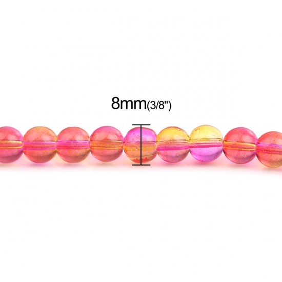 ガラス ビーズ 円形 暗い赤紫色+オレンジ 約 8mm 直径、 穴：約 1mm、 64cm - 63.5cm 長さ、 2 連 （約 85 個/連） の画像