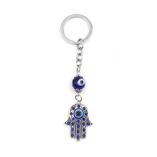 Immagine di Religione Anello Portachiavi Tono Argento Palmo Malocchio Blu Notte Strass 13cm x 3.3cm, 1 Pz