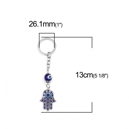 Immagine di Religione Anello Portachiavi Tono Argento Palmo Malocchio Blu Notte Strass 13cm x 3.3cm, 1 Pz