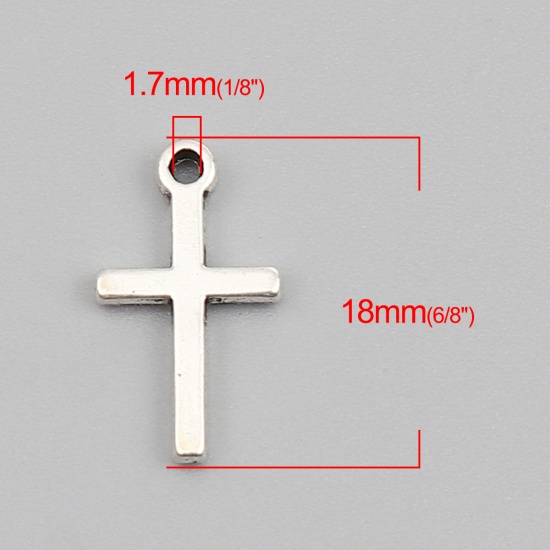 Picture of Zinc Based Alloy Religious Charms Cross Antique Silver Color 18mm x 10mm, 100 PCs